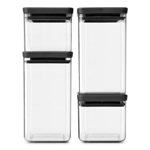 Stackable Square Canister 2.5L Dark Grey Lid Set of 4