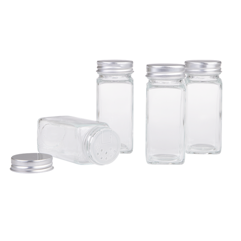Square Glass Spice Jar with Metal Lid 115ml