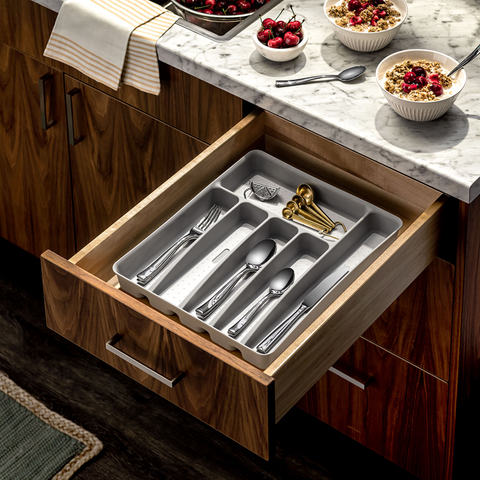 6 Compartment Cutlery Tray - Soft Grey