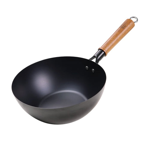 Rust-Resistant Lightweight Iron Wok with Glass Lid - 24cm