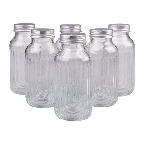 Glass Fluted Juice Bottles Set of 6, 250ml Clear