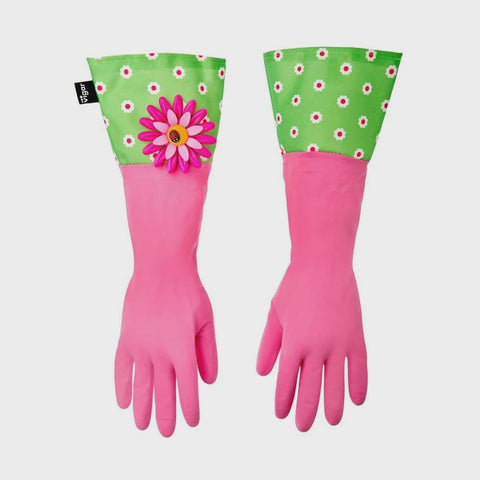 Vigar Flower Power Set (Gloves, Pink Dish Brush With Vase, Sponge Holder)