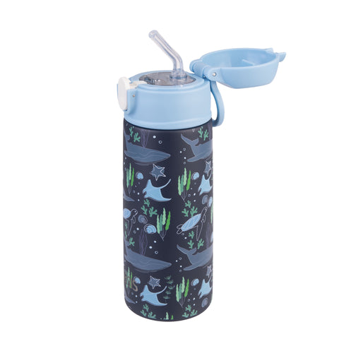 Stainless Steel Double Wall Insulated Kid's Drink Bottle with Sipper Straw 550ml