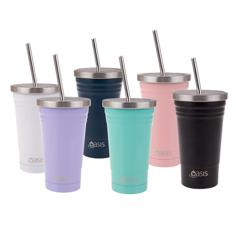 Oasis Smoothie Tumblers 500ml Stainless Steel Double Wall Insulated Tumbler W/Straw - 6 Colors