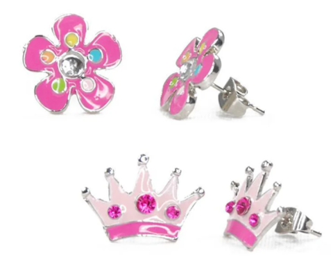 Flower & Crown & Gemstone Earrings