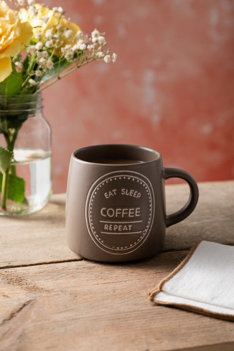 Stoneware Mug, Eat Sleep Coffee, 400ml, Labelled