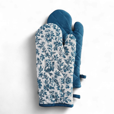Floral Sonata Oven Mitt 2 Pack 19x35cm Blue