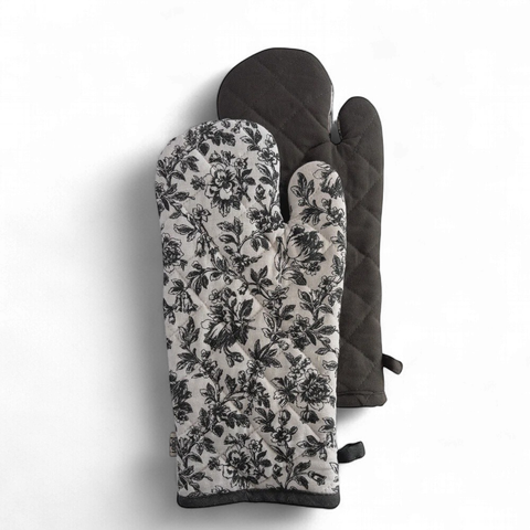 Floral Sonata Oven Mitt 2 Pack 19x35cm Charcoal
