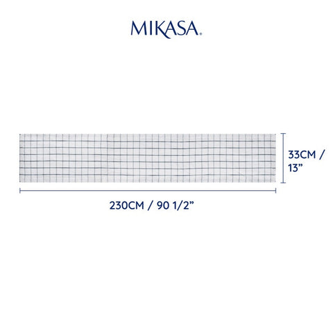 Cotton Linen Table Runner Grid Design - 230 x 33cm