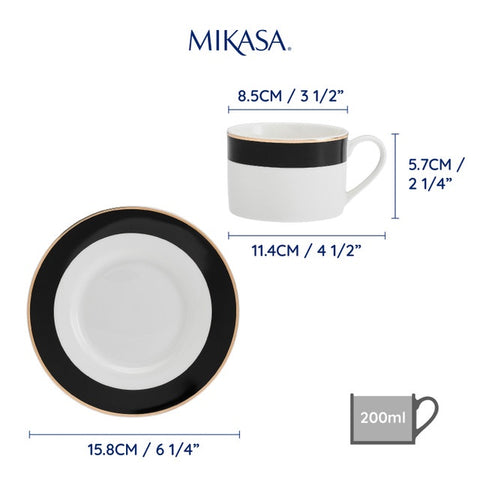 Luxe Deco Band Tea Cup 200ml 2pc Set