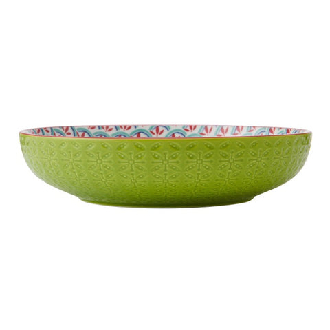 Glazed Stoneware Coupe Bowl, Geometric Line, 21x5cm, Labelled