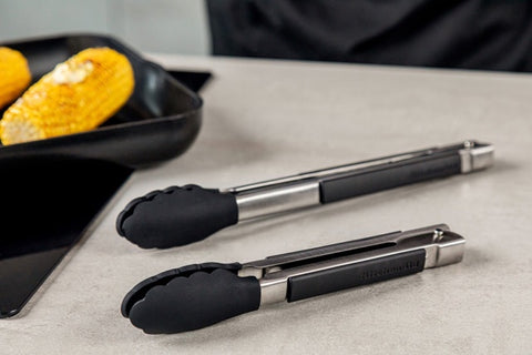 Silicone Tipped Side Locking Tongs, Onyx Black, 23cm, Carded