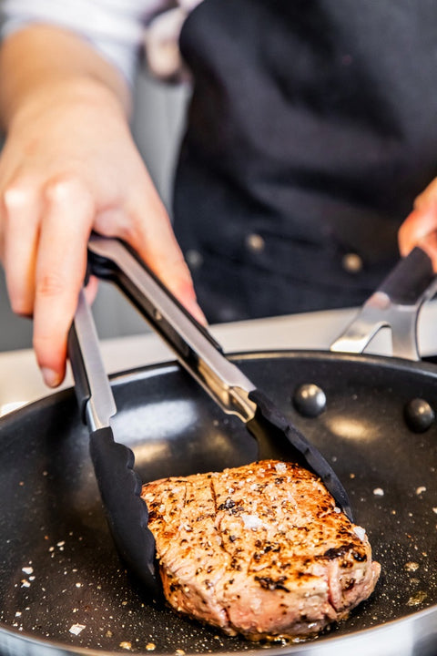 Silicone Tipped Side Locking Tongs, Onyx Black, 23cm, Carded