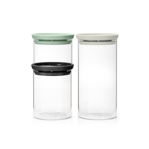 Stackable Glass Jar 3 Piece Set with Soft Tone Lids (0.3/0.6/1.1 Litre)