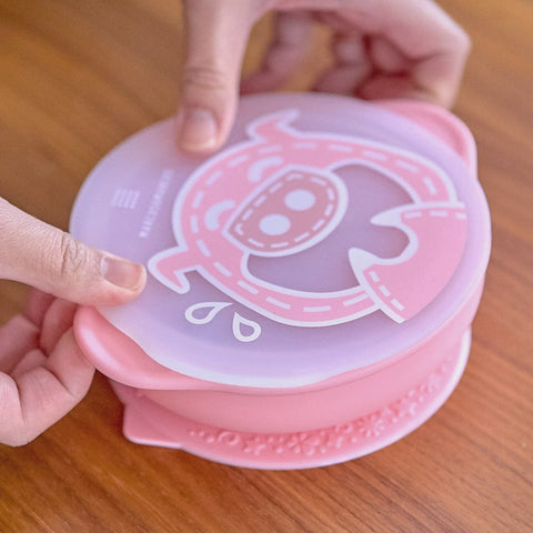 Suction Bowl With Lid - Pokey Pink