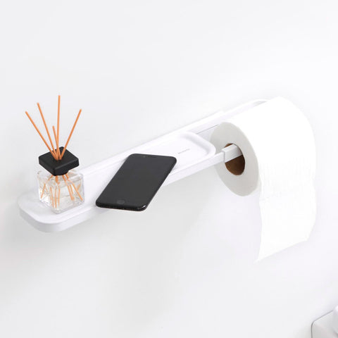 Mindset Toilet Roll Holder w/ Shelf Mineral Fresh White