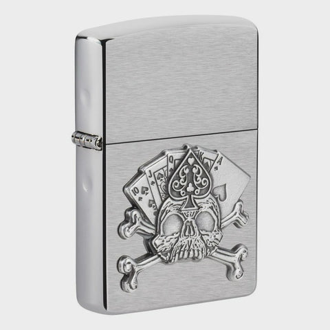 Skull & Cards Brushed Chrome