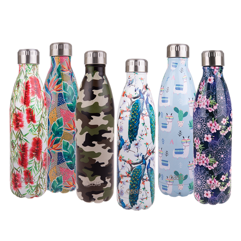 "Oasis" S/S Hydrations/S Double Wall Insulated Drink Bottle 750ml Patterns