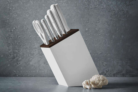 Classic White Slim 7 Pieces Block With Bread Knife