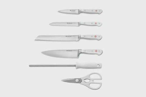 Classic White Slim 7 Pieces Block With Bread Knife