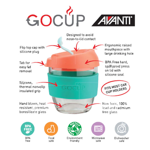 Glass Gocup 236ml Red/Aqua/Grey