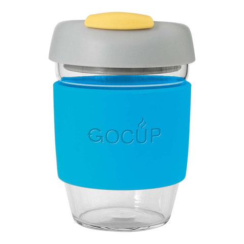 Glass Gocup 355ml Blue/Grey/Yellow