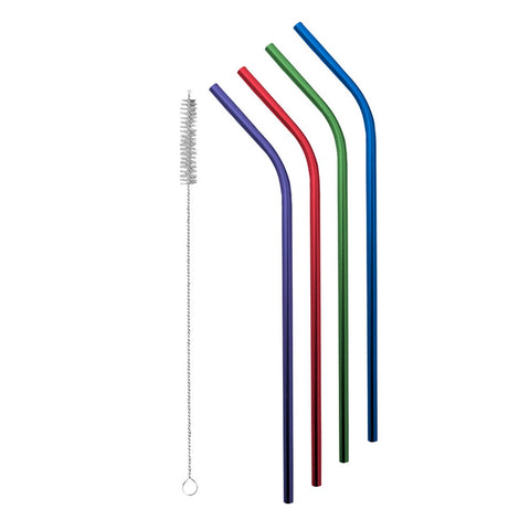 Stainless Steel Straws With Cleaning Brush, Primary - Set Of 4