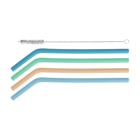 Silicone Straws With Cleaning Brush - Set of 4