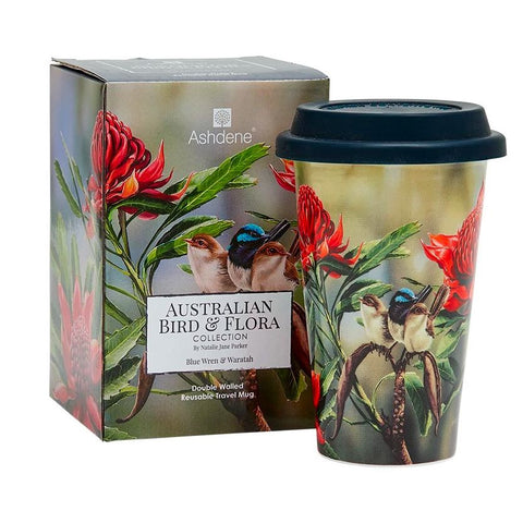 Australian Bird & Flora Blue Wren D/Walled Travel Mug