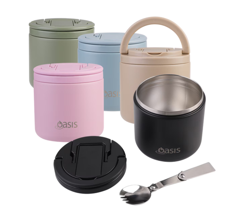 Stainless Steel Double Wall Insulated Food Flask with Quick Release Lid & Spork 550ml