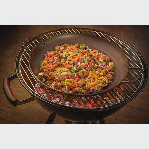 Churrasco Black 40 cm Round Griddle Pan in Nitrocarburized Carbon Steel