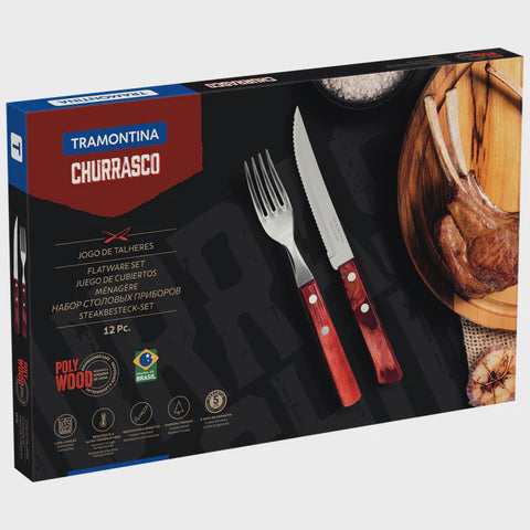 12-Piece Traditional Cutlery Set with Red Polywood Handles