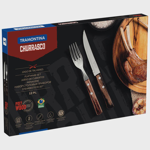 12-Piece Traditional Cutlery Set with Brown Polywood Handles
