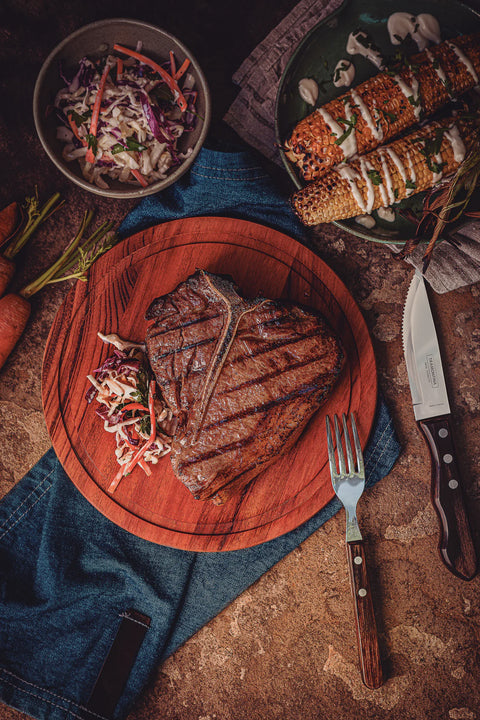 12 Piece Poly Wood Jumbo Steak Knife Set with Brown Handles