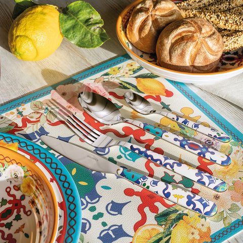 24 piece Cutlery Set Flower & Lemon - Mediterranean