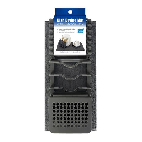 Dish Drying Mat With 3 Section Rack - Charcoal