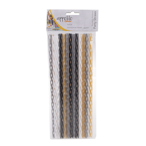Reusable Glitz & Glam Party Straws 25cm Pack 24 with Brush