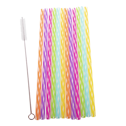Reusable Rainbow Party Straws 25Cm Pack of 24 With Brush