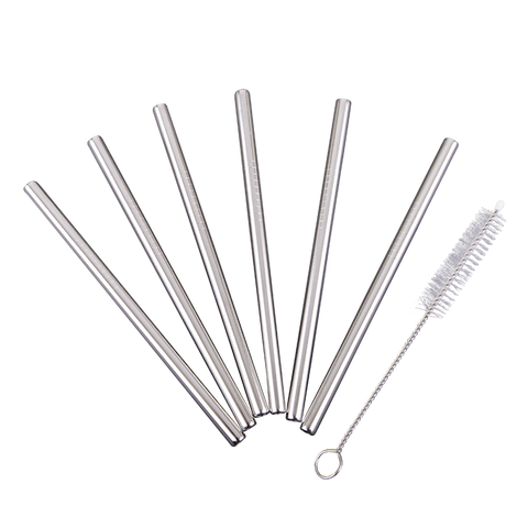 Stainless Steel Cocktail Straws Set 6 With Brush