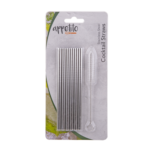Stainless Steel Cocktail Straws Set 6 With Brush