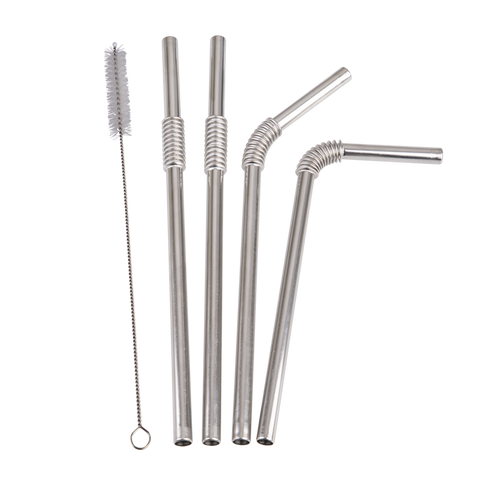 Straw Stainless Steel Flexible Straws Set 4 with Brush