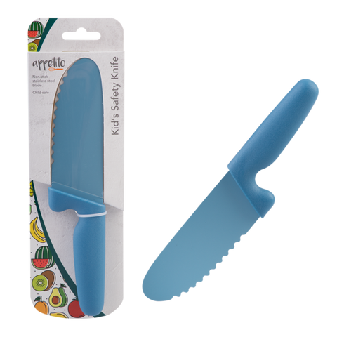 appetito kid's safety knife w/ non-stick serrated blade - blue