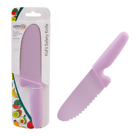appetito kid's safety knife w/ non-stick serrated blade - pink