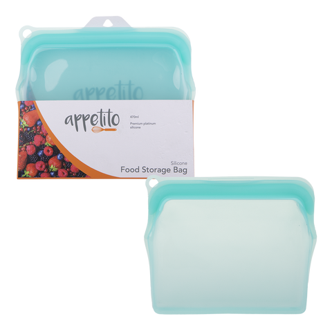 Silicone Medium 470ml Food Storage Bag - Aqua