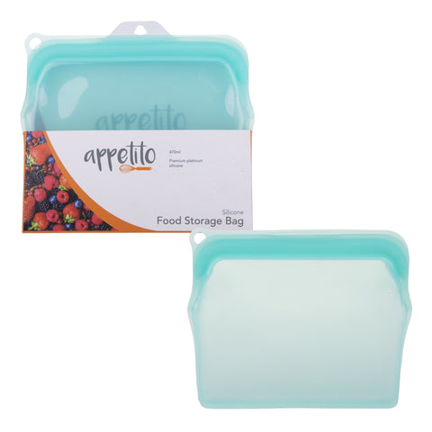 Silicone Medium 470ml Food Storage Bag - Aqua
