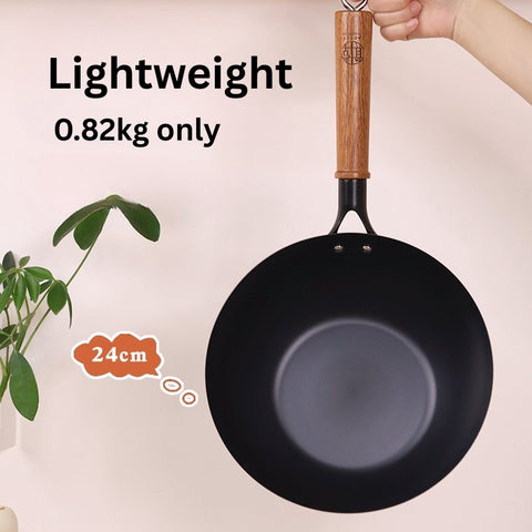 Rust-Resistant Lightweight Iron Wok with Glass Lid - 24cm