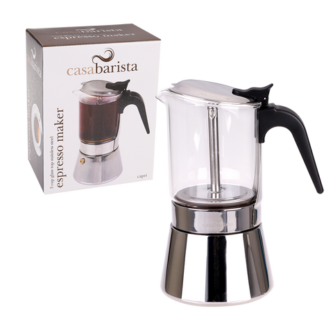 Capri 3 Cup Glass Top Stainless Steel Espresso Maker