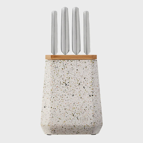 Stone Knife Block Set Olive Terrazzo 5 Piece