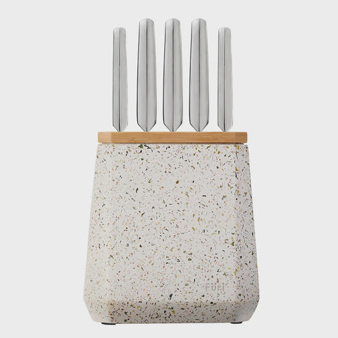 Stone Knife Block Set Olive Terrazzo 6 Piece