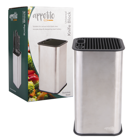 Square Universal Knife Block - Stainless Steel